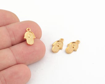 24K Gold Plated Hamsa Hand Pendant, Evil Eye Protection Charm, Gold Hamsa Hand Charm, Protection Amulet for Jewelry, 10x16mm, ALT-1418