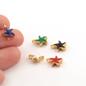 24k Gold Plated Sea Star Charms, Enamel Sea Star Pendant, Colored Sea Star Jewelry, Enamel Sea Star Earrings, 9x12mm, 1 Pcs, ALT-1034