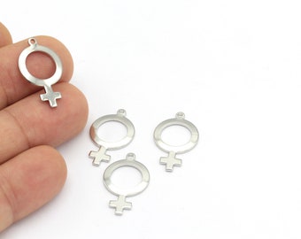 Feministiskt silverpläterat Venussymbol, könssymbolhalsband, Venussymbol, silvermässingsvenussymbol, halsbandshänge, 2 st, SLV-233