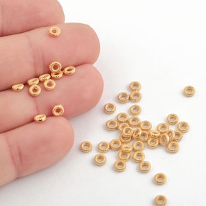4.5mm 24k Gold Plated Round Spacer Beads, Tiny Textured Rondelle Beads, Tiny Disc Beads,  Tiny Spacer for Jewelry Projects, 10 Pcs, ALT-407