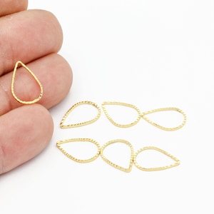 11x16mm 24k Gold Plated Drop Link Connector, Hammered Teardrop Links, Open Frame Charms, Light Gold Drop Link for Handmade Jewelry, ALT-1435