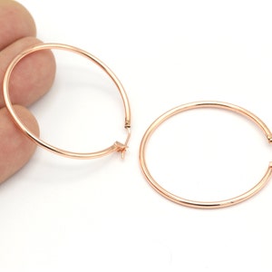 40mm Rose Gold Plated Earrings Hoop, Hoop Earrings, Brass Earrings, Dangle, Circle, Lock Hoop Earrings, 2 Pcs,  KP-305