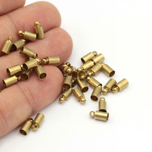İnner Hole 3.5mm Raw Brass End Caps, Cord End, Raw Brass Beads Cap,Cord Tip, Solid End Cap, Capsule Cap, Cord End Tips,(4x9mm)12 pcs, CPS-24
