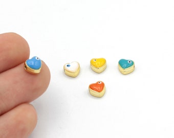 24k Gold Plated Enamel Heart Beads, Enamel Heart Beads, Gold Plated Heart Connector, Bracelet Beads, 1 pcs, 7mm, ALT-857