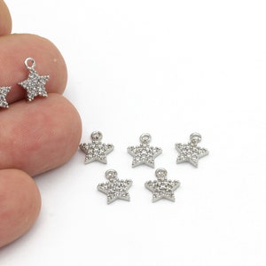 Rhodium Plated Star Charms, Cubic Zirconia Star Pendant, Micro Pave Star Jewelry, Tiny Star Jewelry, Star Pendant, 1pcs, 9x10mm, ZRC-560