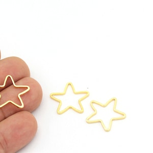 Gold Plated Star Charms, Star Necklace, Brass Star Charms ,Gold Brass Star Findings, 6 pcs,(22mm) ALT-230