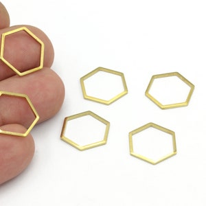 16x18mm Raw Brass Hexagon Blank Charms, Hexagon Connector Pendant, Raw Brass Hexagon Jewelry, Hexagon Pendant Links, 6 pcs, HM-583