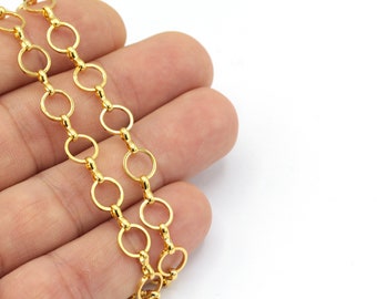 24k Shiny Gold Plated Bar Chain, Curb Choker Chain ,Soldered Chain, Gold Plated Chain, Gold Necklace Chain, (8mm), 3.3 Feet, ZNC-108