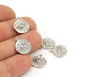 Silver Plated Evil Eye Pendant, Silver Plated Evil Eye, Eye Necklace, Evil Eye Pendant, Eye Jewelry, Evil Eye Charms (15x16mm)1 pcs  SLV-63