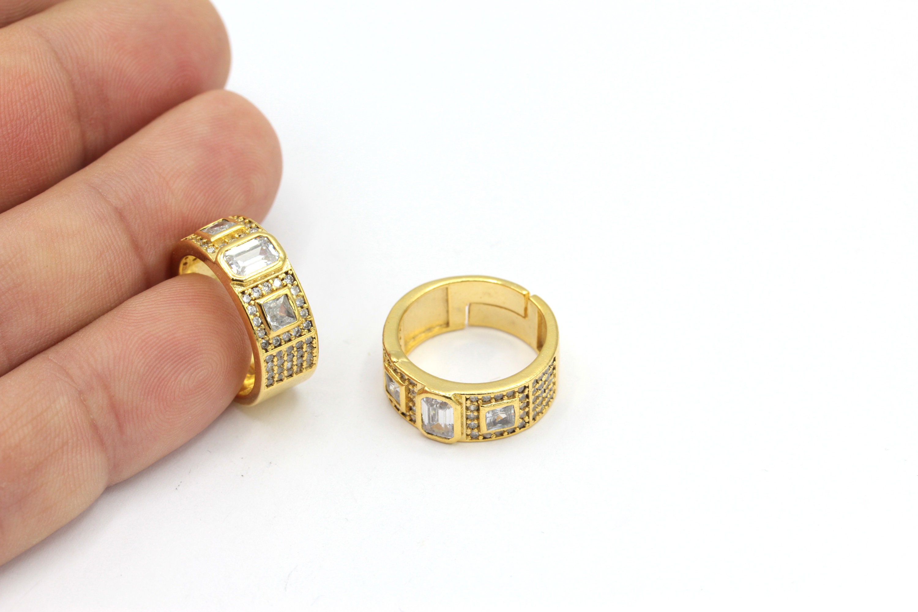 24k Gold Plated Ring Adjustable Gold Ring Band Rings Etsy