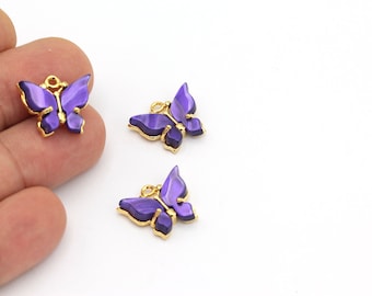 Colgante de mariposa, encantos de mariposa, mariposa de color púrpura, collar de mariposa, colgante acírlico de la mariposa, mariposa de oro, 1 piezas, ALT-459