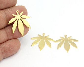 24k Gold Plated Marijuana Leaf Charm, Marijuana Leaf Pendant, Sycamore Leaf Earrings, Marijuana Leaf Jewelry, 1Pcs (28x29mm),ALT-732
