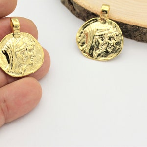 1 pcs,(26x32mm)24k Shine Gold Plated Greek Coins,Antique Greek Coins,Medallion ,Gold Plated Charms ,Charms Pendant, ALT-242