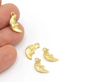 24k Gold Plated Moon Pendant, Moon Charm, Moon Earring, Moon Necklace Pendant, Gold Plated Moon Charms, Moon Jewelry, 2Pcs, ALT-662