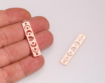 Rose Gold Plated Moon Phase Charm, Rectangle Moon Cycle Pendant, Moon Phases and Heart Jewelry, Romantic Lunar Charm, DIY Making, LZ-858-1
