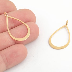 24k Gold Plated Teardrop Pendant, Large Teardrop Connector, Gold Plated Dangle Earring Finding, Teardrop Frame Charm, DIY Supplies, ALT-563