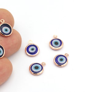 1 unids, (10x14mm)Colgante de ojos chapado en oro rosa, encanto del mal de ojo, colgante del mal del ojo, joyería del ojo malo, encantos del ojo mal del cristal, ROS-306