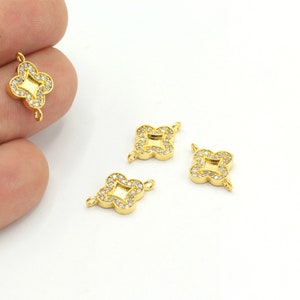 24k Shiny Gold Plated Zircon Two Hole Clover Charms, Clover Bracelet Jewelry, Mini Flower Necklace, CZ Mikro Clover Charms, 1Pcs, ZRC-403