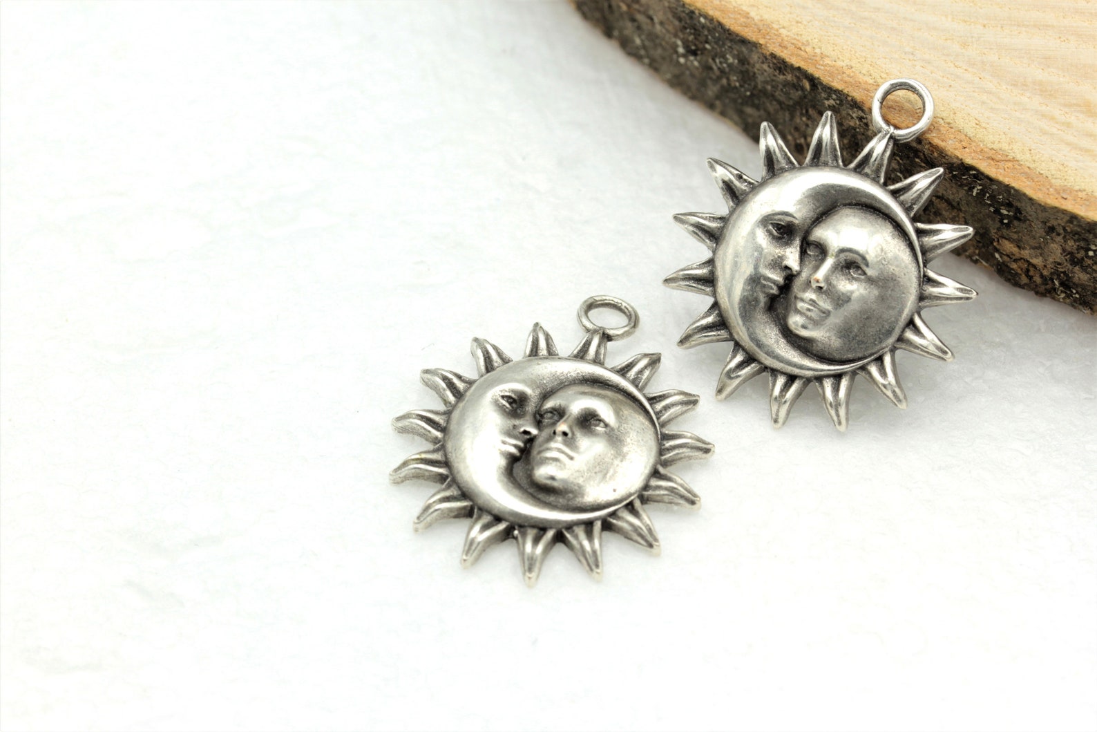 Antique Silver Moon and Sun Face Pendant,sun and Moon Locket Charms ...