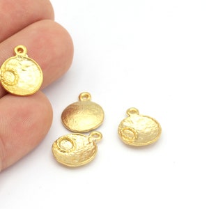 Matt Gold Plated Round Pendant, Matt Gold Punched Necklace Pendant, Brass Round ,Brass Slot Circle Pendant,1 pcs,(13x17mm), MAT-72