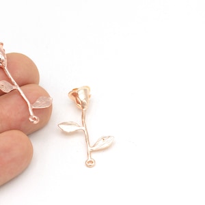 Rose vergoldet Rose Anhänger, Blume Charms, Rose Gold Messing Erkenntnisse, Rose Gold Messing Rose Modell, 1 Stück, (12x39mm) ROS-35