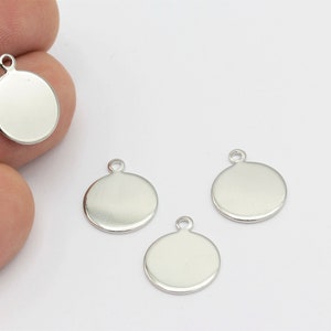 13mm Rhodium Plated Round Charms, Coins Jewelry, Circle Charms, Rhodium Plated Round Disc, Circle Connector, 6Pcs, SLV-303