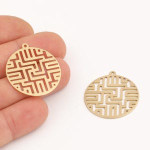 Raw Brass Maze Pendant, Laser Cut Labyrinth Pendant, Modern Abstract Brass Charm, Abstract Pattern Jewelry Supplies, DIY Making, LZ-510-1