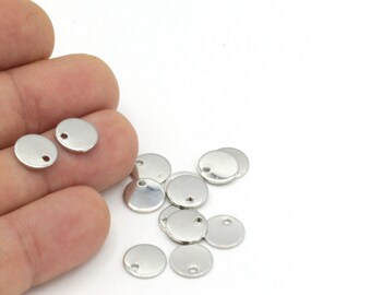 10mm Silver Plated Brass Round Disc , 1 Hole Round Disc ,Silver Brass Charms ,1 Hole Stamp,Personalized Disc,Coins , 12 pcs SLV-28