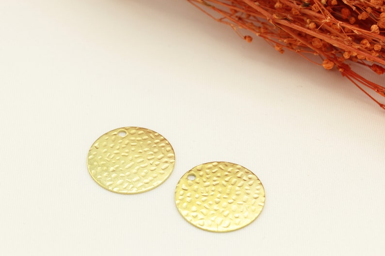 Round Stamp Raw Brass Hammared Round Disc Charms Brass Stamp,1 hole Stamp HM-54 3 pcs 25mm