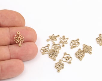 Conector de flor de nacimiento de latón crudo, colgante de flor de nacimiento, dije de flor de nacimiento personalizado, pequeño colgante botánico, fabricación de joyas, HM-676