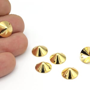 13mm Gold Plated Round Pyramid, Round Pyramid Connectors, Round Pyramid End Cap, 2 Holes Round Beads, Round Pyramid Jewelry, 6 Pcs, ALT-1264