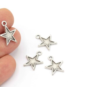 Antique Silver Star Charms, Star Necklace Pendant, Star Earring, Star Jewelry, Star Bracelet Charms, Jewelry Supplier, 2Pcs, ESK-76