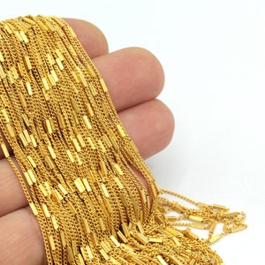 Matt Gold Plated Bar Chains, Soldered Chains, Foot Chain, Bulk Chain, Matt Plated Necklace Chain, 3.3 Feet,  ZNC-203