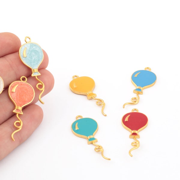 24k Gold Plated Enamel Balloon Charm, Balloon Pendant, Colorful Air Balloon Jewelry, Gold Plated Balloon Earrings, 15x40mm,1Pcs, ALT-949