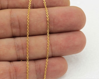 Cadenas de cable de latón chapado en oro brillante de 24 k, cadenas chapadas en oro, cadenas soldadas, cadena de collar, 3,3 pies, (1,30x1,60 mm) ZNC-9