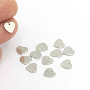 Rhodium Plated Heart Charms, Tiny Heart Jewelry, Heart Pendant, Heart Earring Charms, Necklace Pendant, 6Pcs, (9x10mm),SLV-353