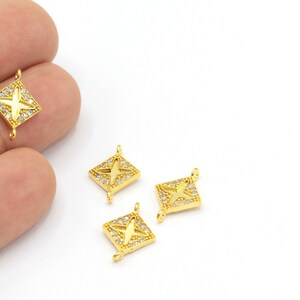 24k Shiny Gold Plated Zircon Two Holes Triangle Bracelet Charms, CZ Mikro Pave, Cyrstal Stone Triangle Jewelry,Necklace Pendant,1Pcs,ZRC-420