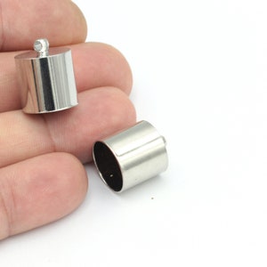 İnner 14mm Rhodium Plated End Caps, Cord End, Beads Cap,Cord Tip, Solid End Cap, Capsule Cap, Cord End Tips, 15x18mm, 2 pcs, SLV-530