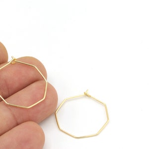 6pcs(25mm)24k Gold Plated Hexagon Earring, Hexagon Hoops, Ear Wires, Earring Findings KP-96