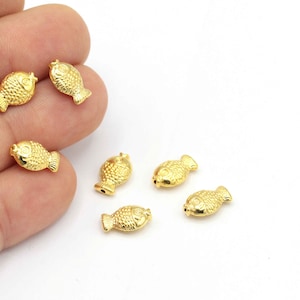 24k Gold Plated Fish Charms, Bracelet Beads, Fish Connector, Center Hole Fish Beads, Gold Plated Fish Jewelry, 2Pcs, (8x12mm)ALT-648