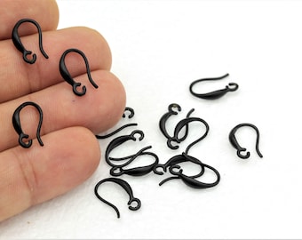 6 pcs,(7x15mm)Black Pendant Earring Hooks,Fish Hooks, Ear Wires , Black Earrings, Earrings Findings, Black Over Brass  SYH-57
