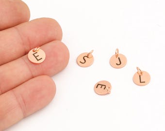 10mm Rose Gold Plated Initial Charms, Engraved Letter Pendants, Personalized Alphabet Charms, Letter Discs, Charm for DIY Jewelry, ROS-597