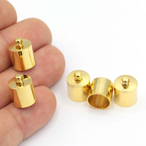 İnner 10mm- 24k Gold Plated End Caps, Cord End, Beads Cap,Cord Tip, Solid End Cap, Capsule Cap, Cord End Tips, (11x14mm)2 pcs, ,CPS-11