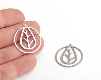 Stainless Steel Leaf Pendant, Laser Cut Botanical Pendant, Tree Branch Pendant, Eco-Friendly Jewelry, DIY Jewelry Making Supplies, LZ-371-1