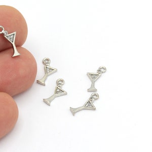 Silver Plated Goblet Charms, Goblet Jewelry, Zirconia Goblet Jewelry, Goblet Earring Charms, Goblet Necklace, Cocktail Charms, 1pcs, ZRC-311