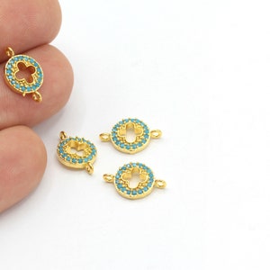 24k Shiny Gold Plated Zircon Two Holes Round Bracelet Charms, CZ Mikro Pave, Cyrstal Stone Round Jewelry, Necklace Pendant, 1Pcs, ZRC-401