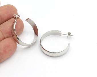 30mm- Silver Plated Big Hoop Earrings, Earrings Hoop, Hoop Earrings, Brass Earrings, Dangle, Circle, Stylish Hoop Earrings  KP-316