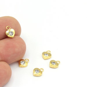 24k Shiny Gold Plated Tiny Heart Charms, Zirconia Tiny Heart, Necklace Findings, Tiny Heart Jewelry, Necklace Pendant,1pcs(7x9mm) ZRC-283