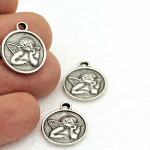 2 pcs,(18x21mm)Antique Silver Plated Medallion,Angel Medallion Pendant , Angel Necklace , Angel Coins ,Antique Medallion  ESK-9