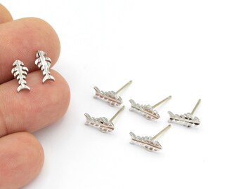 Fish Earrings,Silver Plated Fish Earring, Fish Earring Findings , Silver Plated Earring,  Fish Studded Earrings  2pcs(5x11mm) KP-222